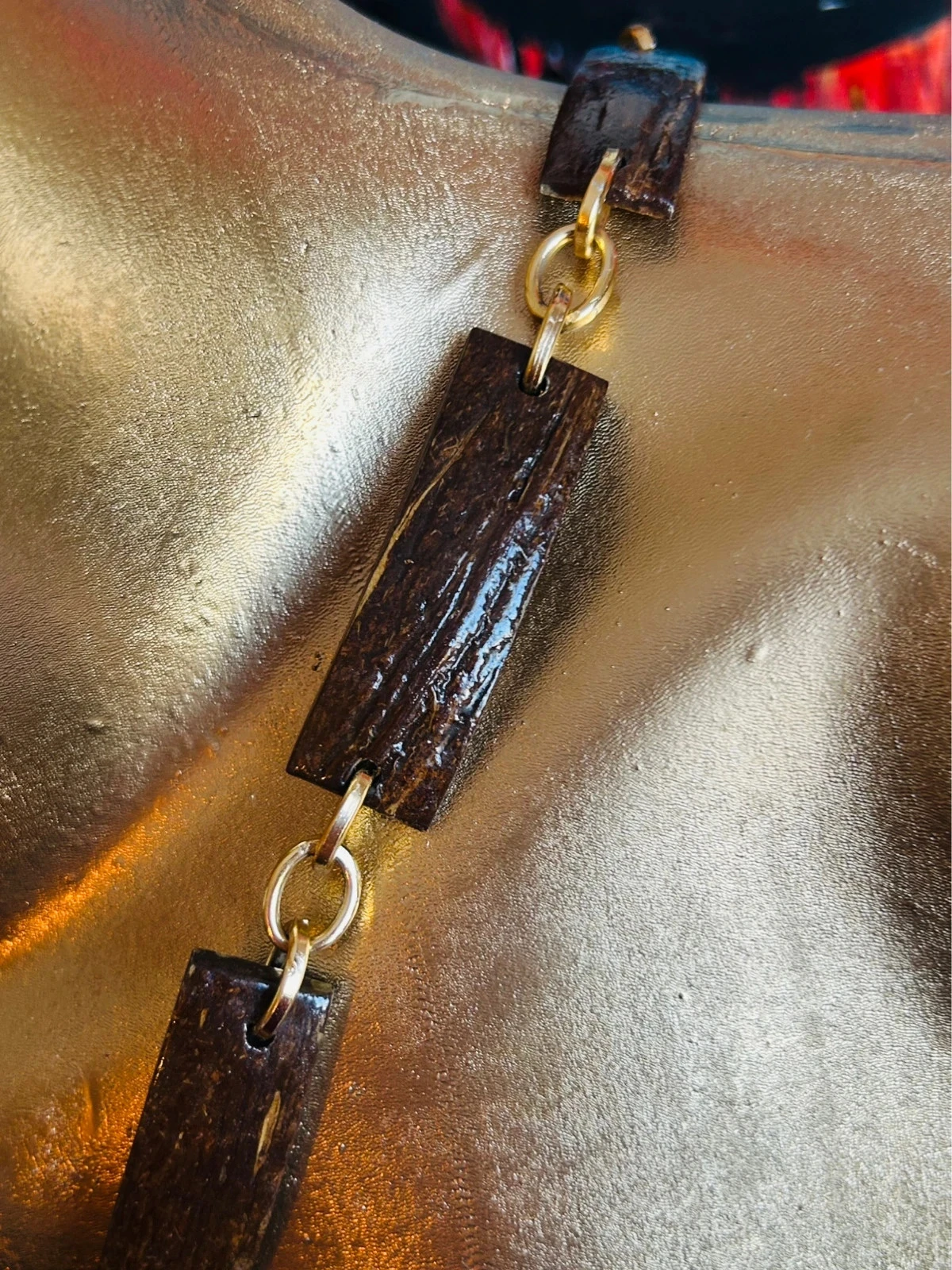 Vintage gesneden kokosnoot collier - etnische bohemien geest – photo 3
